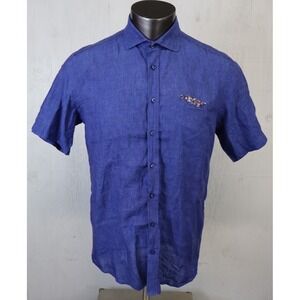 SAND COPENHAGEN Lavato Shirt Blue Button Front Mens Size 42 M Linen